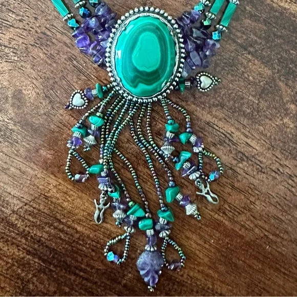 Malachite/Amethyst Statement Necklace - Picture 2 of 2